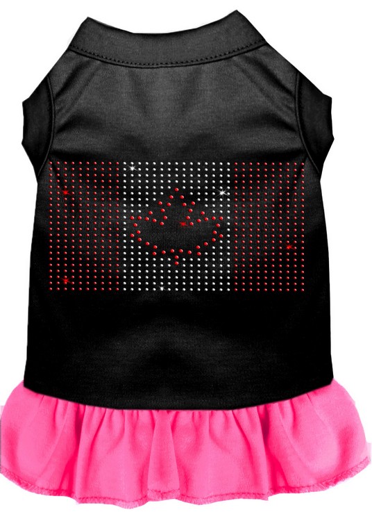 Rhinestone Canadian Flag Dress Black with Bright Pink XS